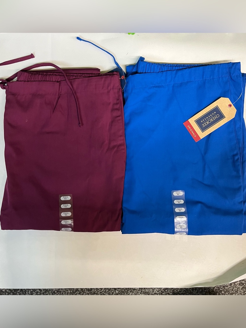 NWT Lot of 2 Cherokee Workwear Straight Leg Wine and Royal Scrub Pants Size XLT